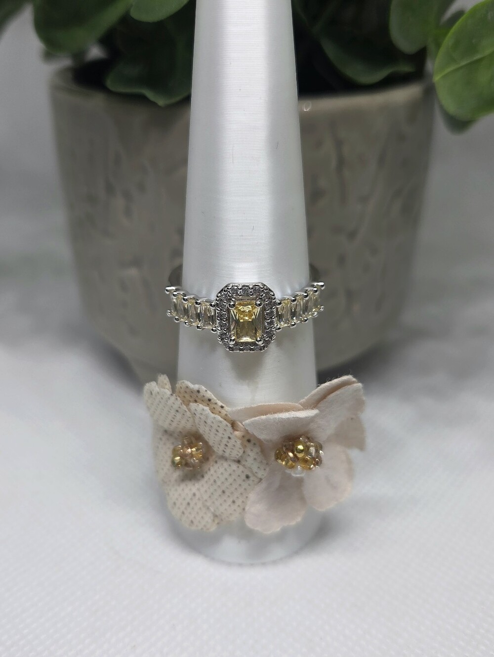 BP Yellow Sapphire Halo Ring On Rhodium Plating